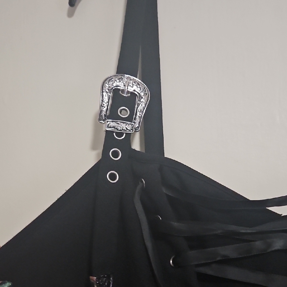 Black Lace-Up Dress with Silver Accents Plus Size - Picture 2 of 4